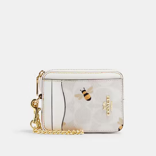 Zip Card Case In Signature Canvas With Bee Print | Coach Outlet US