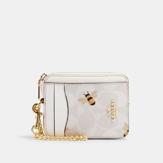 Zip Card Case In Signature Canvas With Bee Print | Coach Outlet