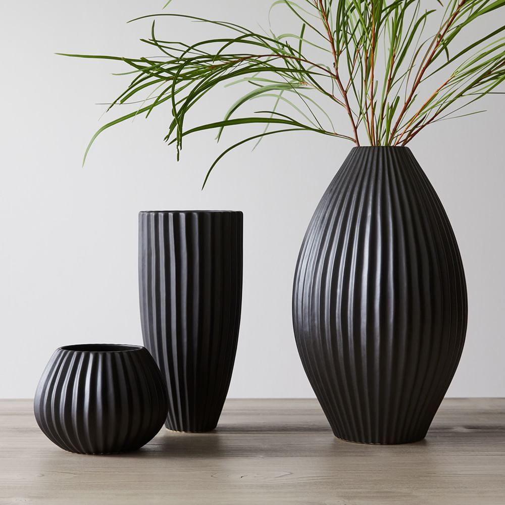Sanibel Textured Ceramic Vases - Black | West Elm (US)