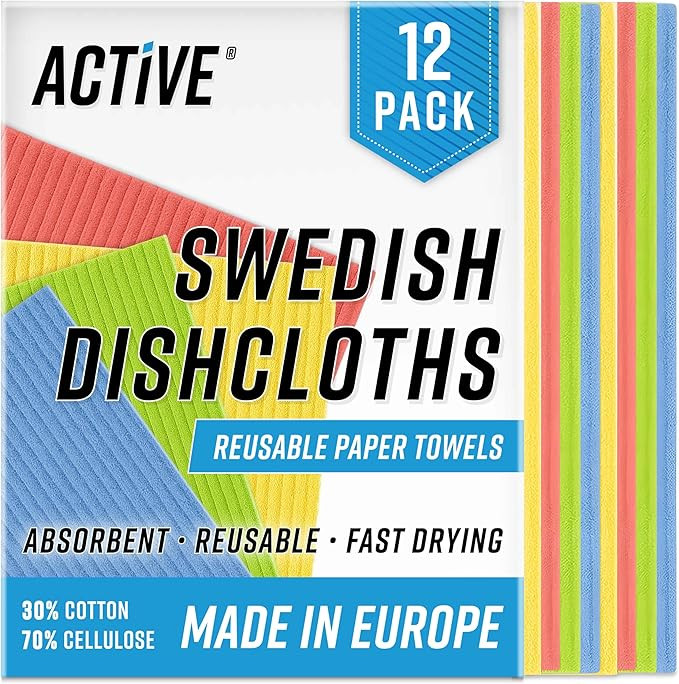 ACTIVE Swedish Dish Cloths for Kitchen 12 Pack Cellulose Sponge Cloth, Washable Dishcloths for Wa... | Amazon (US)