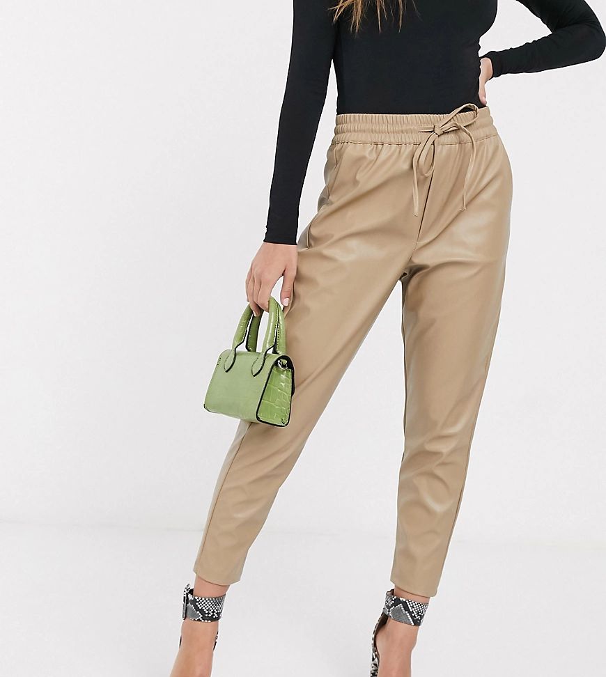 New Look Petite leather look jogger in cream | ASOS (Global)