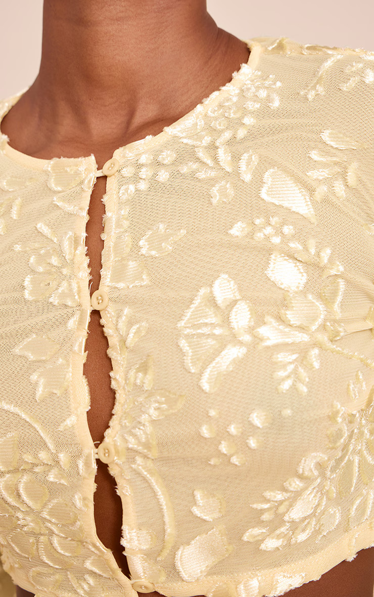 Butter Yellow Floral Sheer Button Cropped Top | Co-ords | PrettyLittleThing UK