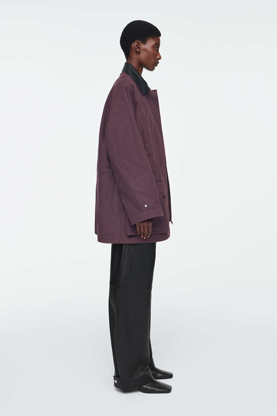 OVERSIZED LEATHER-COLLAR UTILITY JACKET - BORDEAUX - COS | COS (EU)