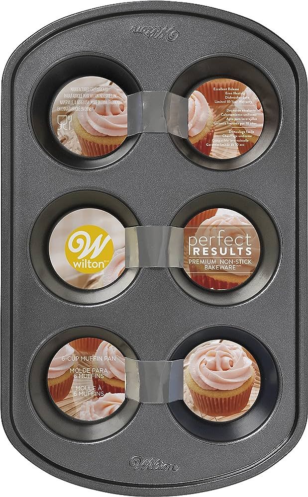Wilton Perfect Results Premium Non-Stick Bakeware Standard Muffin Pan, 6-Cup, Steel | Amazon (US)