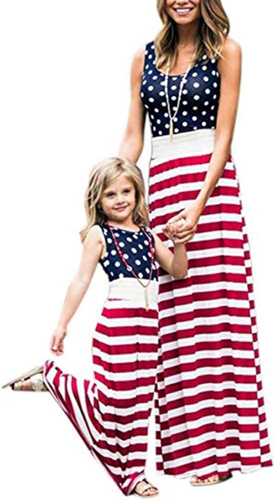 American Flag Mother and Me Matching Clothes,Floral Printed Family Beach Maxi Dress with Pockets | Amazon (US)