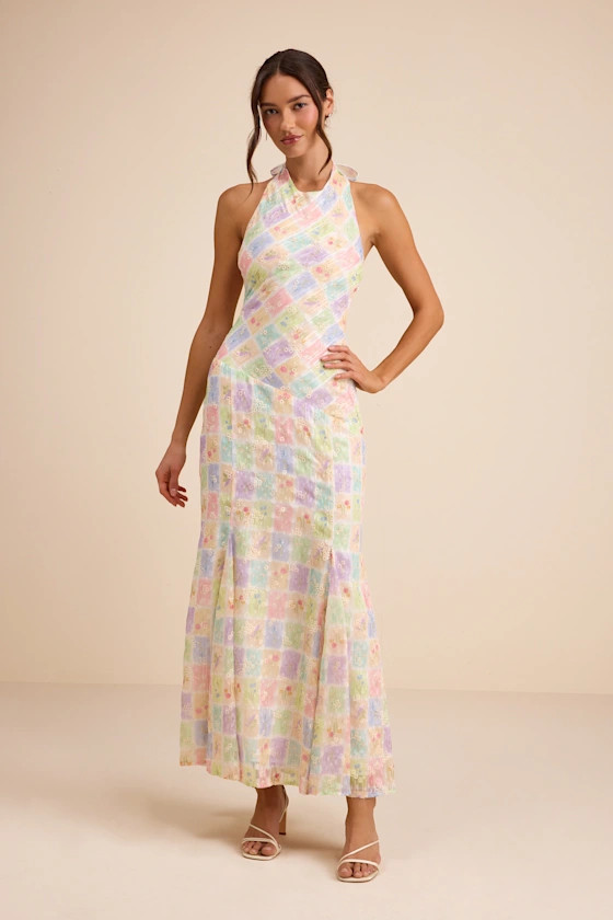 Maressa Ivory Multi Floral Halter Maxi Dress | Lulus