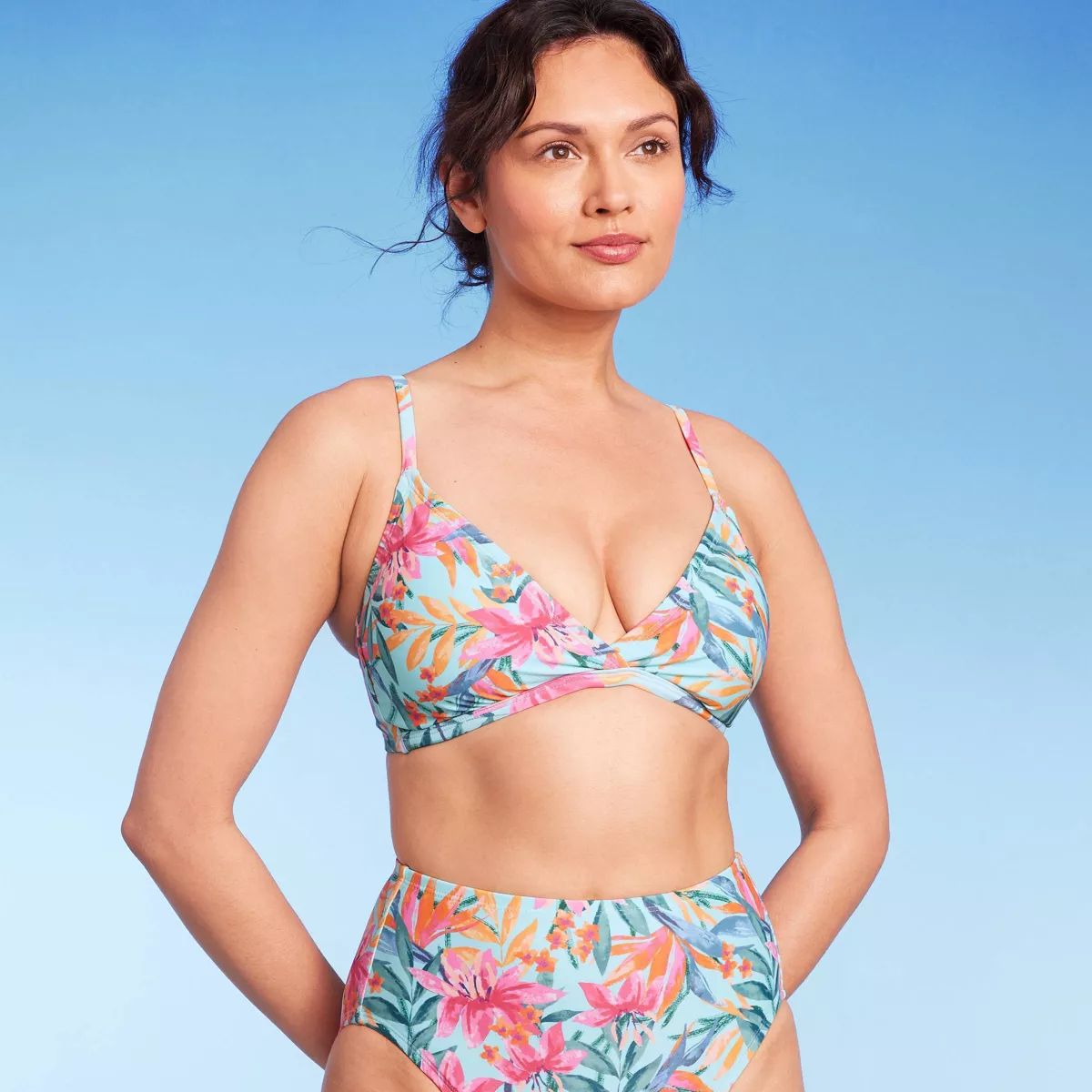 Women's Tropical Print Crossover Triangle Bikini Top - Kona Sol™ Multi | Target