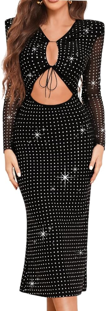 Cocktail Party Dress, Saprkly Sequin Bodycon, Sexy Cutout Midi | Amazon (US)