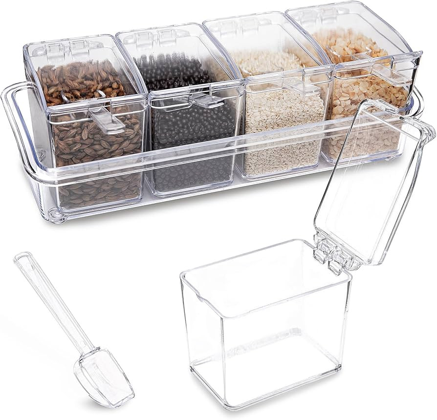 Clear Seasoning Box, 4 Pieces Seasoning Rack Spice Pots, Storage Container Condiment Jars Acrylic... | Amazon (US)