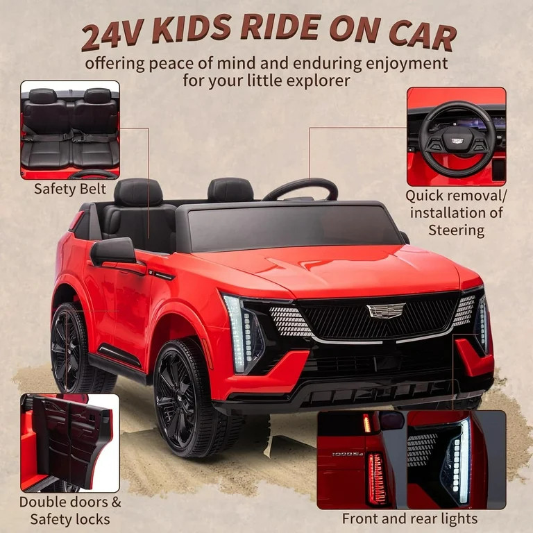 24V Licensed Cadillac Ride-On Car, Battery-Powered Electric Vehicle with Remote Control, 2-Seater... | Walmart (US)
