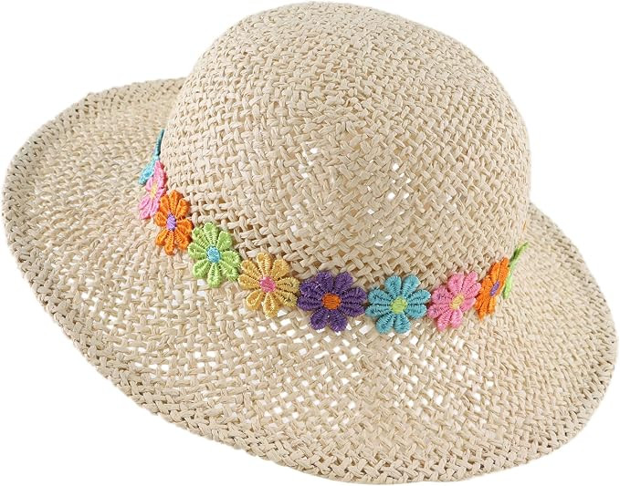 Baby Girl Straw Hat 3-6 Years Girls Summer Beach Hats with Bowknot Sun Protection Hats for Kids | Amazon (US)