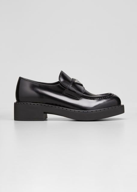 Prada Leather Logo Loafers | Bergdorf Goodman
