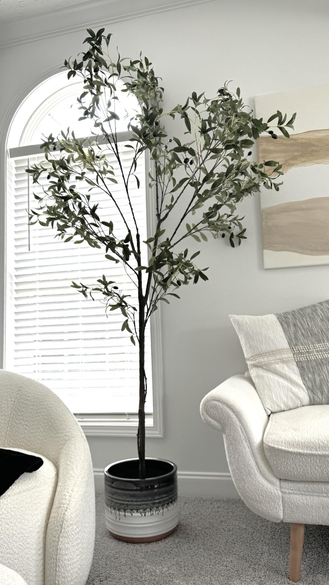 Phimos Artificial Olive Tree Tall Fake Potted Olive Silk Tree with Planter Large Faux Olive Branc... | Amazon (US)