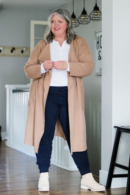 Midsize Cozy chic at home or for running errands. 
Navy Joggers - XXL (bust could wear XL) 
Henley - XL 
Long Cardigan - XL 

Follow my shop @dimplesonmywhat on the @shop.LTK app to shop this post and get my exclusive app-only content!

#liketkit #LTKSeasonal #LTKcurves
#midsize #midsizeover50 #midsizestyle #plussize #plussizestyle

#LTKcurves #LTKSeasonal