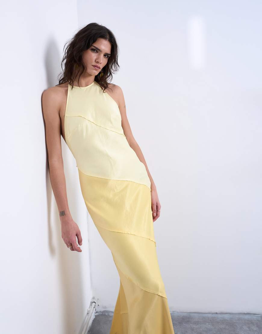 Topshop satin maxi occasion halter dress in yellow gradient | ASOS (Global)