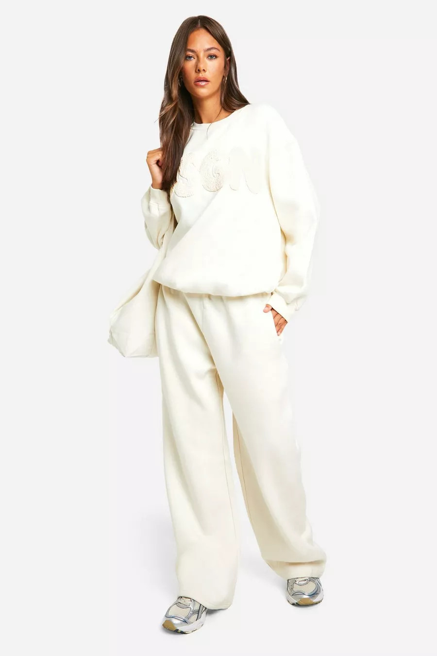 CREAM DSGN STUDIO TOWELLING APPLIQUE TRACKSUIT SET | Boohoo.com (UK & IE)