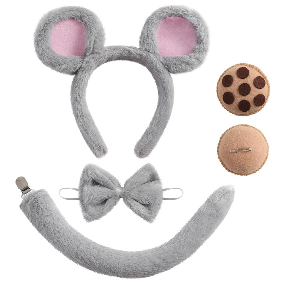 Mouse Ears Headband Bow Tie Tail and 2PC Cookie Brooches Costume Accessories Set Party Dress Up | Amazon (US)
