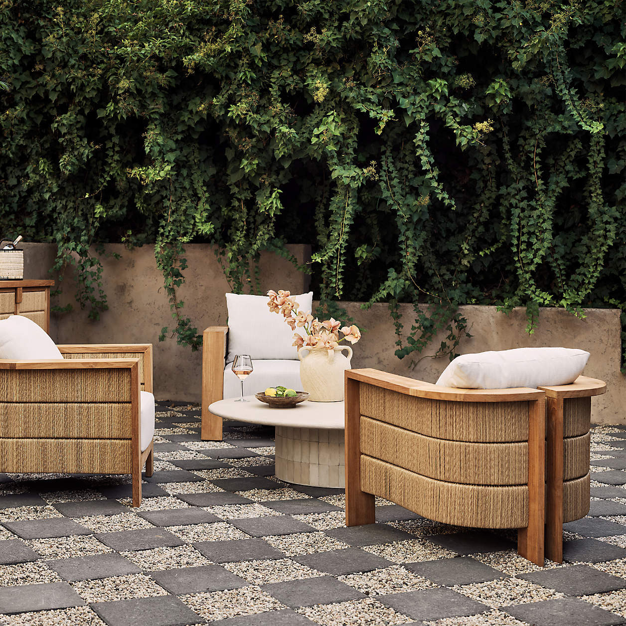 Bali Natural Teak Outdoor Lounge Chair with Nova Glow Sunbrella Cushions | Crate & Barrel | Crate & Barrel