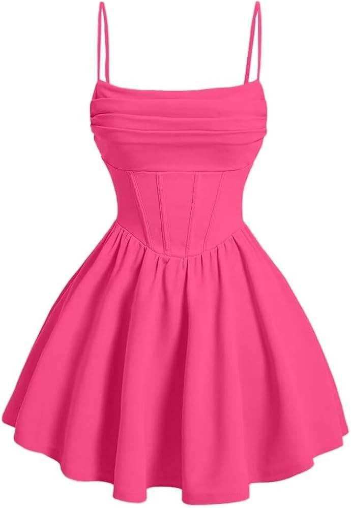 yinyyinhs Spaghetti Straps Chiffon Homecoming Dresses for Teens Short Prom Dress Ruched A-Line Fo... | Amazon (US)