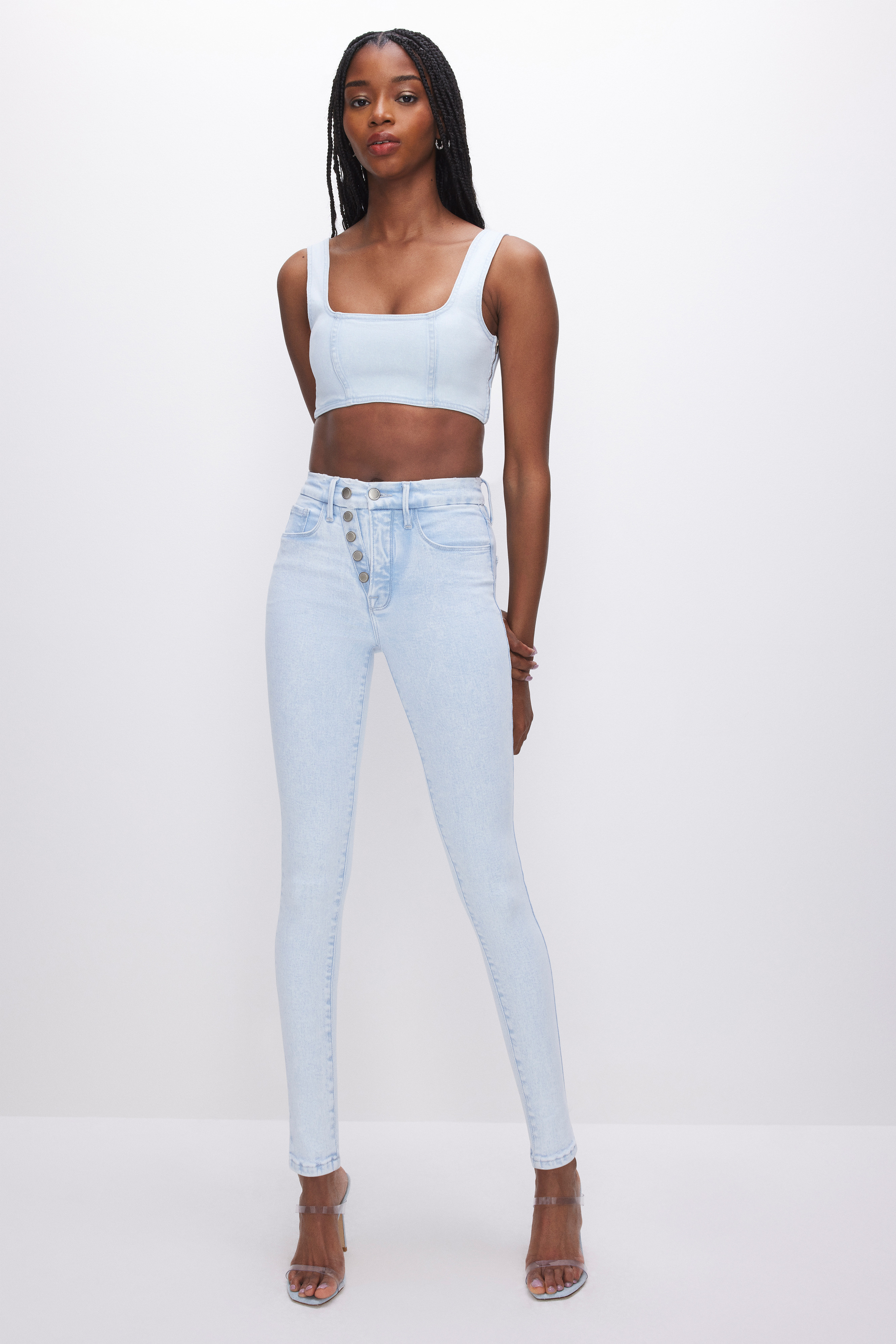 DENIM LIGHT COMPRESSION BRA | INDIGO453 - GOOD AMERICAN | Good American