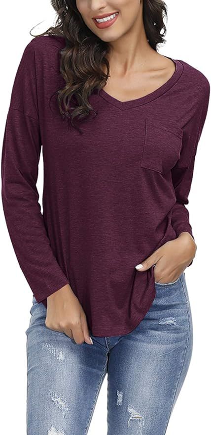 Yidarton Womens Tops Shirts Tunics Long Sleeve V Neck Casual Soft Comfy Tie Dye | Amazon (US)
