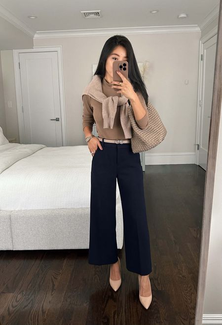 Sale alert - these pants just went on sale for 30% off with code SALETIME

•Wide leg navy pants 00 petite, such a great fit with no waist gap
•Uniqlo mock neck (old; similar linked)
• Quince sweater xs
•Marc Fisher heels 5.5
•Naghedi medium tote in ‘cashmere’
•Edited Pieces mini belt xxs (on EditedPieces.com)
•Anne Klein watch (resized)

#petite fall business casual 

#LTKstyletip #LTKSeasonal #LTKworkwear