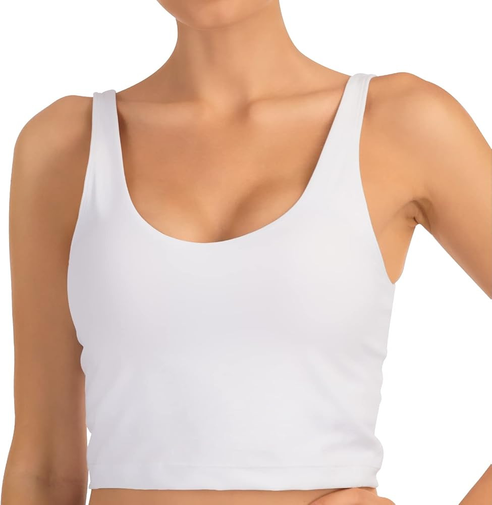 Women's Sports Bras Medium Longline Sports Bras Workout Running Tank Top Padded Yoga Tops with Removable Padded White | Amazon (US)