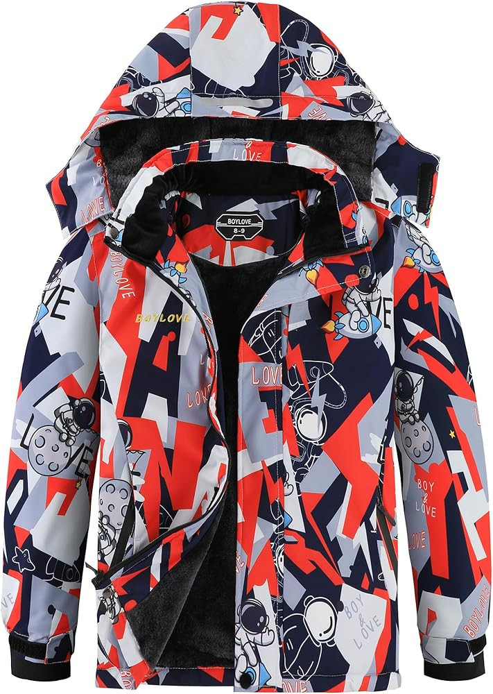 Boy's Ski Jackets Waterproof Winter Coat Fleece Windproof Snowboarding Jacket with Detachable Hoo... | Amazon (US)