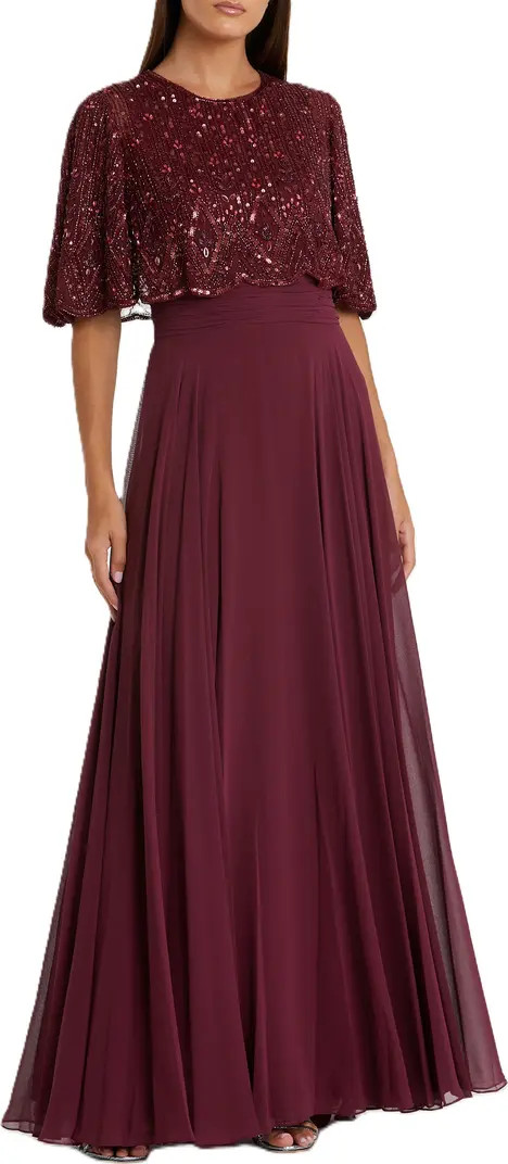 Mac Duggal Sleeveless Caped Beaded Overlay A-Line Gown | Nordstrom | Nordstrom