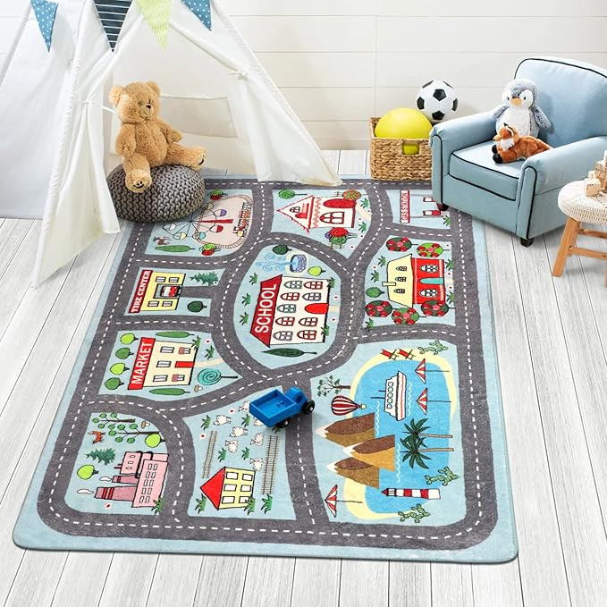 LIVEBOX Kids Rug 3'x5' Car Rug Play Mat for Playing Cars Toys, City Life Playroom Rugs Educationa... | Amazon (US)