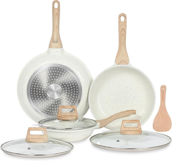 ESLITE LIFE Nonstick Ceramic Frying Pans Skillets Set with Lids, Non-Toxic Egg Omelette Kitchen C... | Amazon (US)