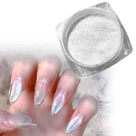 Tkrady Pearl Ice Nail Powder Ice Translucent Aurora Holographic Chrome Nail Art Powder High Glossy Iridescent High Pigment Manicure Art Glitter | Walmart (US)