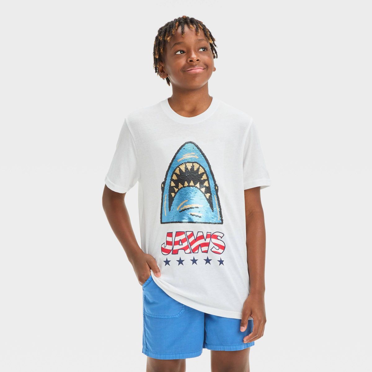 Boys' Jaws American Flip Sequin Short Sleeve Graphic T-Shirt - White | Target