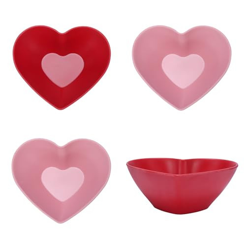 Melamine Valentine's Day Salad Bowls Set of 4 – Red & Pink 7-Inch Dessert Bowls, Heart-Shaped, Solid Color, Durable & Lightweight, Perfect for Romantic Dinners, Parties & Everyday Love-Themed Dining | Amazon (US)