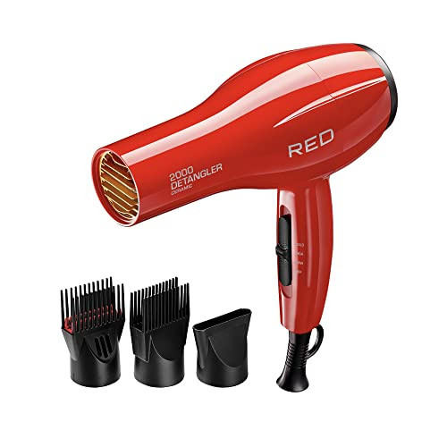 RED by KISS 2000 Ceramic Hair Dryer, Professional Salon Blow Dryer 3 Attachments Included, 2 Detangler Piks, 1 Air Concentrator (Red) | Amazon (US)