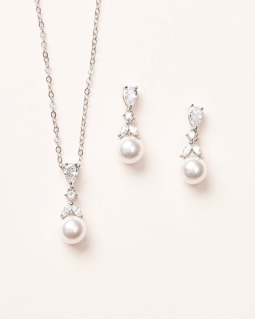 Bridal Pearl Jewelry Set, Pearl CZ Drop Jewelry Set, CZ Pearl Jewelry Set, Pearl Bridesmaid Jewel... | Etsy (Global)