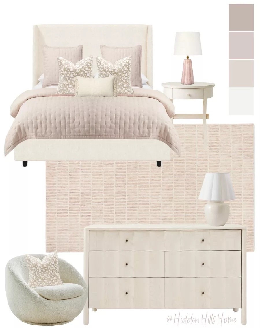 Blush pink girls bedroom mood board, modern transitional girls bedroom design, girls room mood board #girls 

#LTKHome #LTKSaleAlert #LTKKids