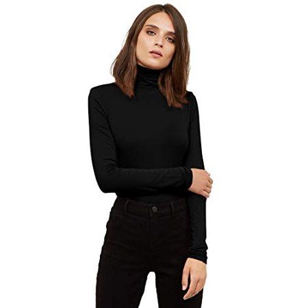VIIOO Women's Long Sleeve Turtleneck Thermal T-Shirts Soft Fitted Pullover Cotton Tops(Black/Turtlen | Walmart (US)