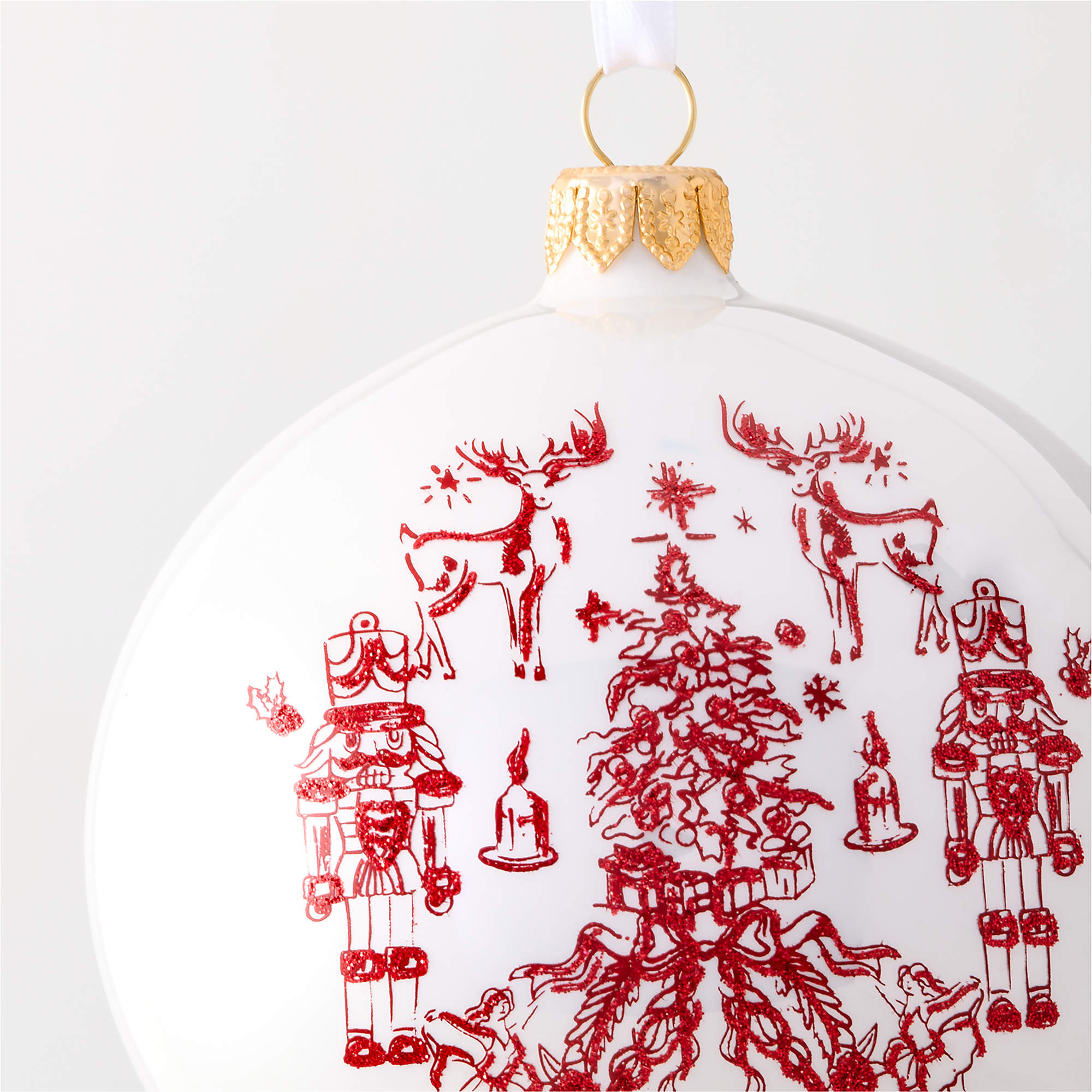 Nutcracker Kingdom White Glass Christmas Tree Ornament 4.5" + Reviews | CB2 | CB2