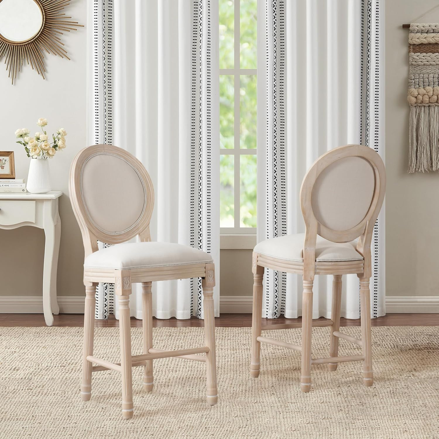 French Country Bar Stools Set of 2, 26" Seat Height Wooden Barstools with Solid Wood Frame Tall B... | Amazon (US)