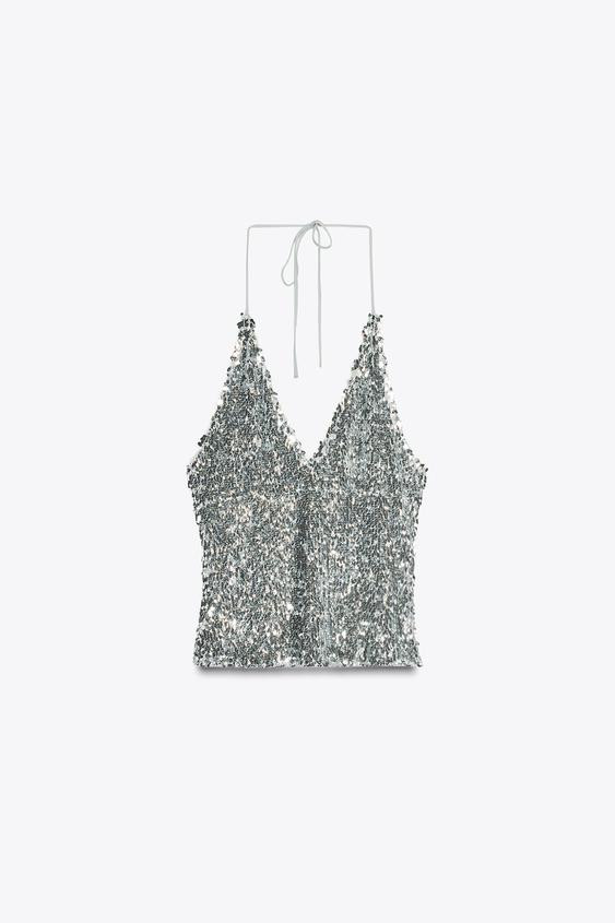 SEQUINNED HALTER TOP | Zara UK
