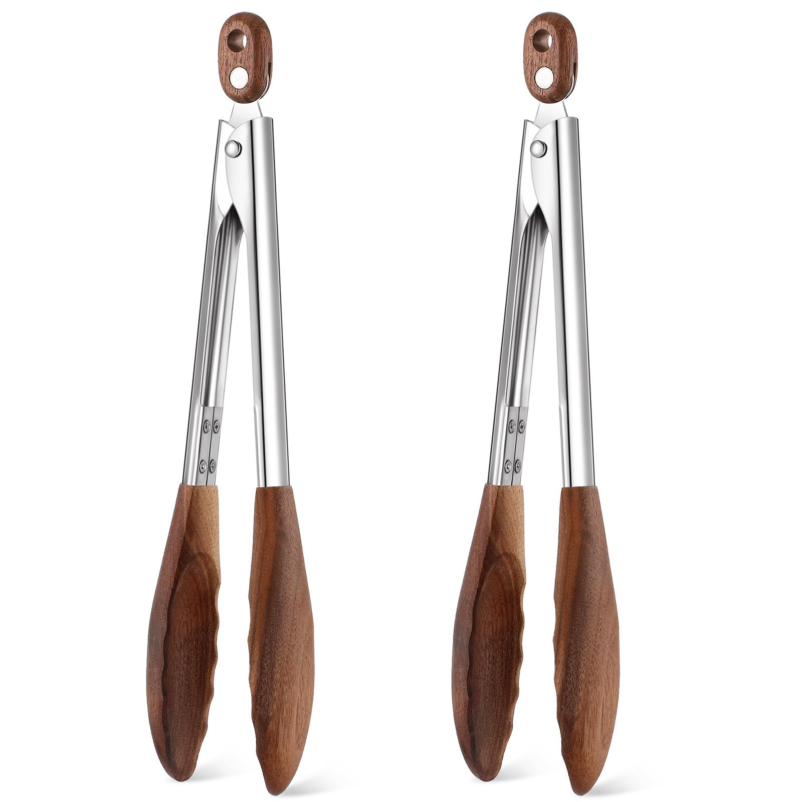 Baderke 2 Pcs Walnut Wooden Kitchen Tongs for Cooking Wooden Utensil Set Salad Tongs with Wood Ti... | Amazon (US)