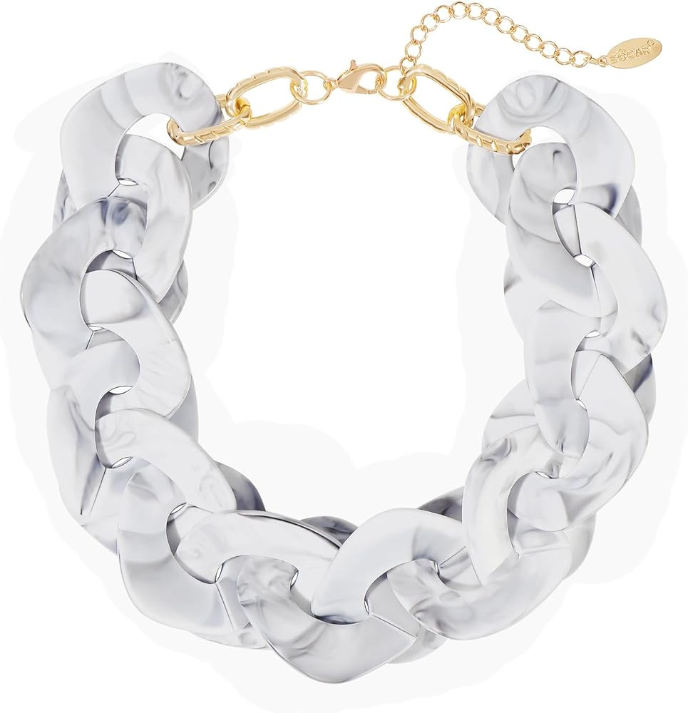 Bocar Statement Chunky Acrylic Cuban Choker Necklace Fashion Bib Collar Chain Necklace for Women(... | Amazon (US)
