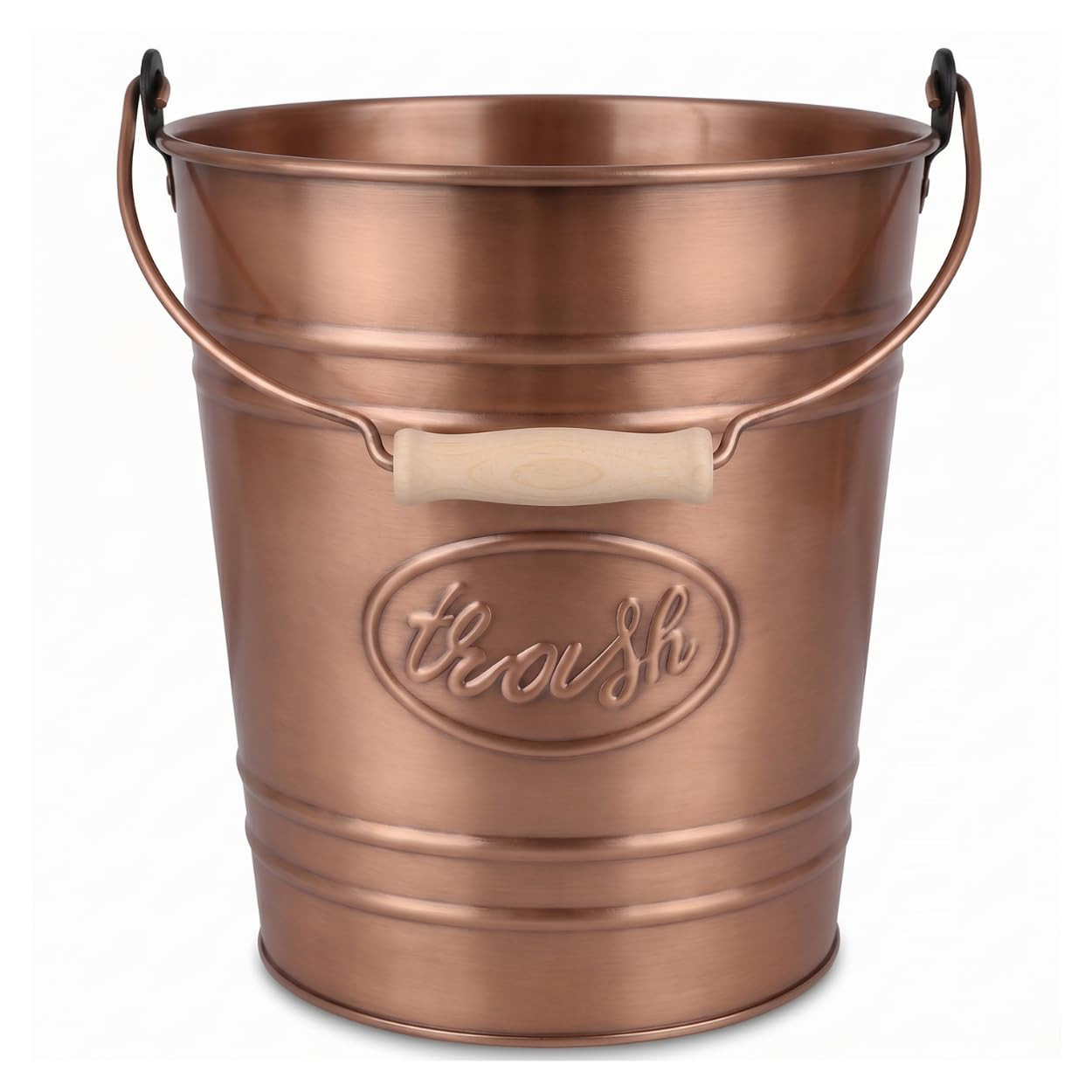 Autumn Alley Western Bathroom Trash Can - Metal Trash Can Bucket with Wooden Handle for Rustic Bathroom, Bedroom, Office, Kitchen, Country Home Décor, 7 Liter, Copper Tone | Amazon (US)