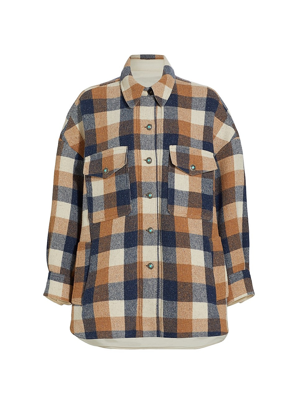 Women's Margot Plaid Wool Twill Shacket - Camel Check - Size 2 | Saks Fifth Avenue