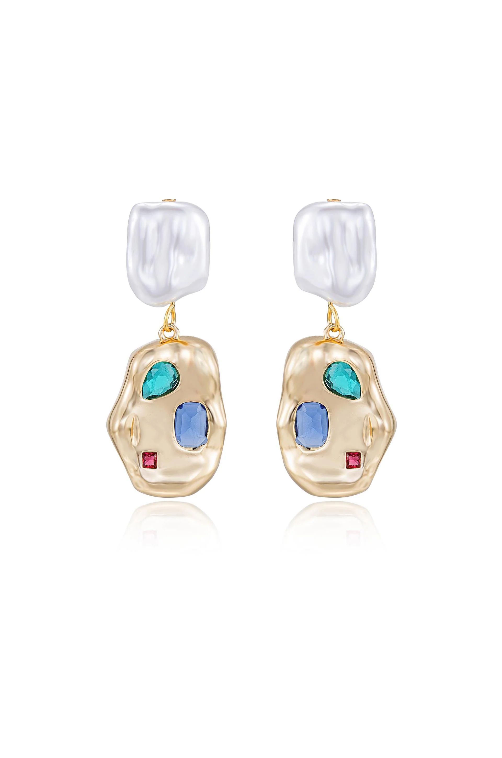 Rainbow Crystal Nugget & Pearl Earrings | Ettika