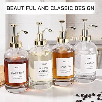 Coffee Bar Accessories, Coffee Syrup Dispenser - 4pack,16.9oz Syrup Dispenser with Labels,Syrup P... | Amazon (US)