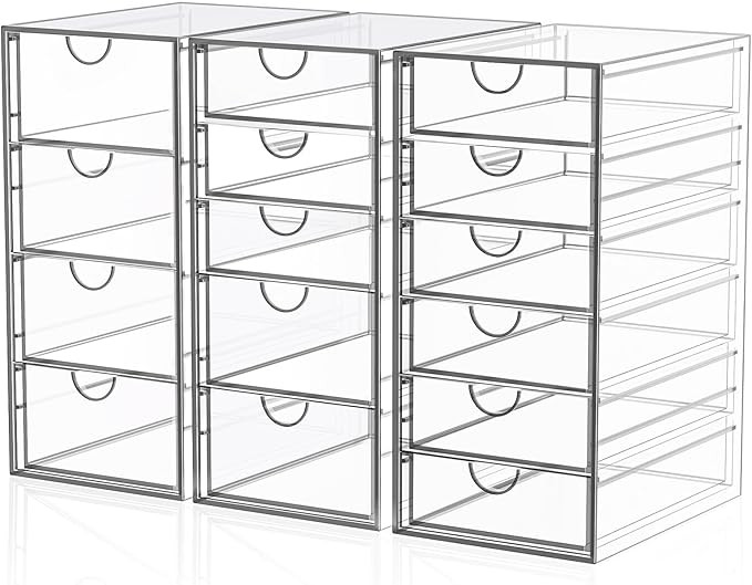 Acrylic 3 Pack Desk Organizers and Accessories, Makeup Organizer Storage With 15 Drawers, Desk Or... | Amazon (US)