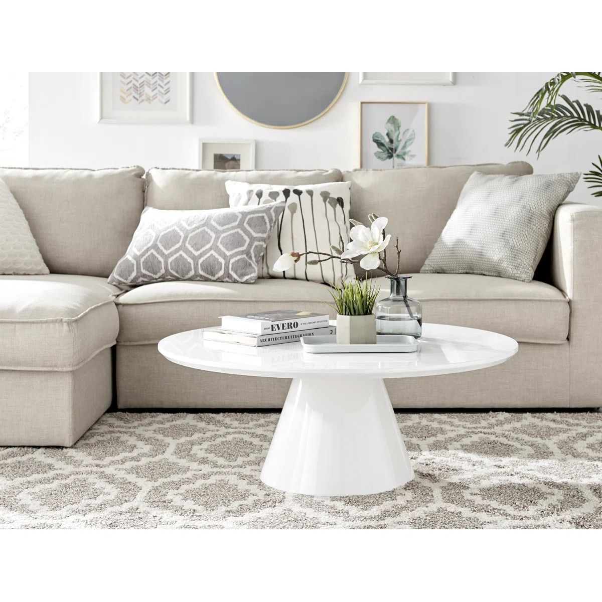 Palm Luxury Pedestal Round Coffee Table | Wayfair North America