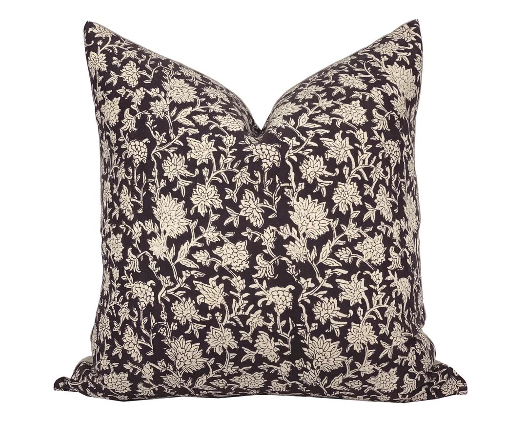 FLORA  Designer Black Beige Floral Pillow Cover Block Print - Etsy Canada | Etsy (CAD)